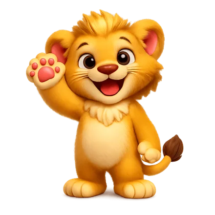 Rafi, a young lion cub, waving hello with one paw